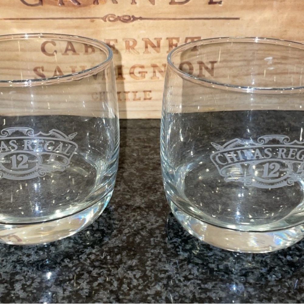 2 Chivas Regal Aged 12 Years Scotch Rocks Glass  Logo 3.5" Tall